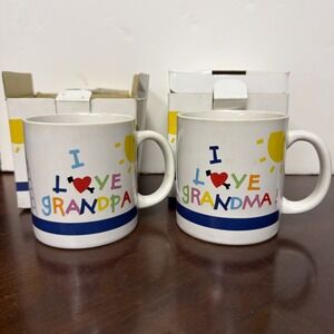 Vtg 1989 Collectible LILLIAN VERNON I Love Grandma I Love Grandpa Set Of 2